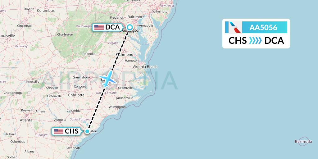 AA5056 American Airlines Flight Map: Charleston to Washington