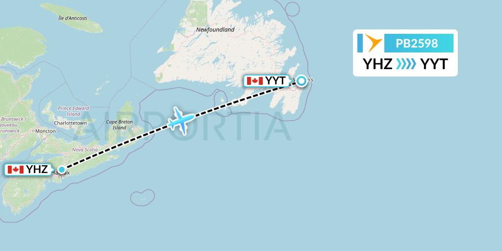PB2598 PAL Airlines Flight Map: Halifax to St. John's
