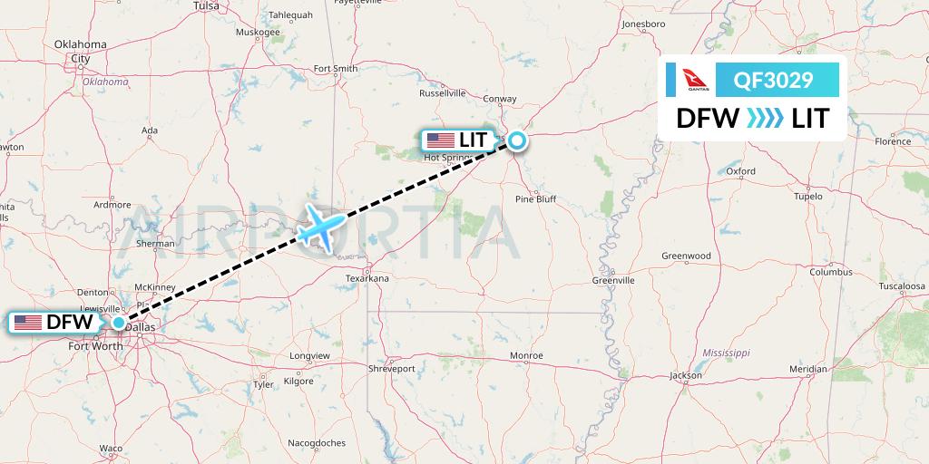 QF3029 Qantas Flight Map: Dallas to Little Rock