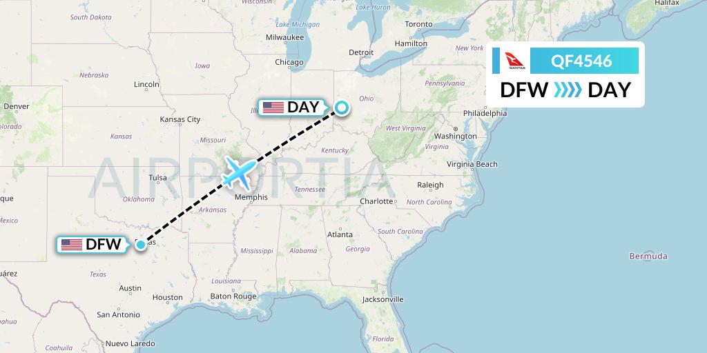 QF4546 Qantas Flight Map: Dallas to Dayton