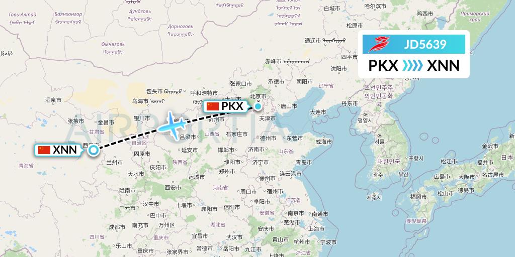 JD5639 Capital Airlines Flight Map: Beijing to Xining