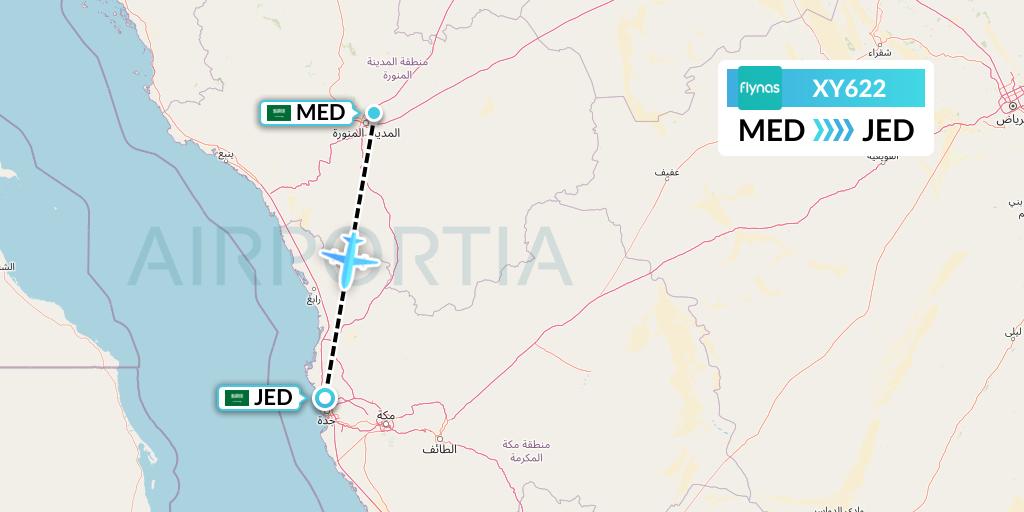 XY622 Flynas Flight Map: Medina to Jeddah