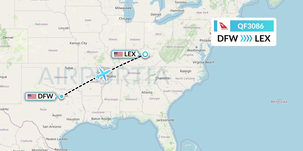 QF3086 Qantas Flight Map: Dallas to Lexington