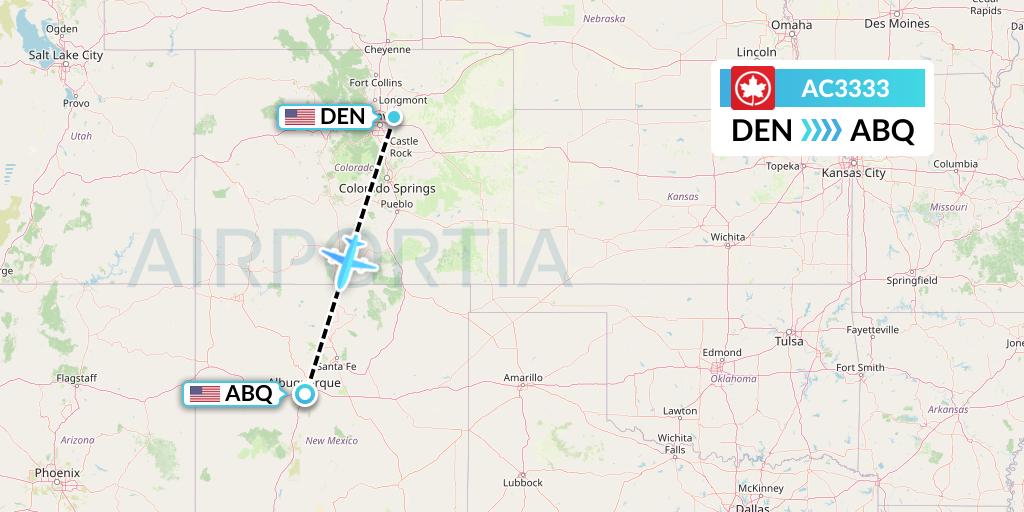AC3333 Air Canada Flight Map: Denver to Albuquerque