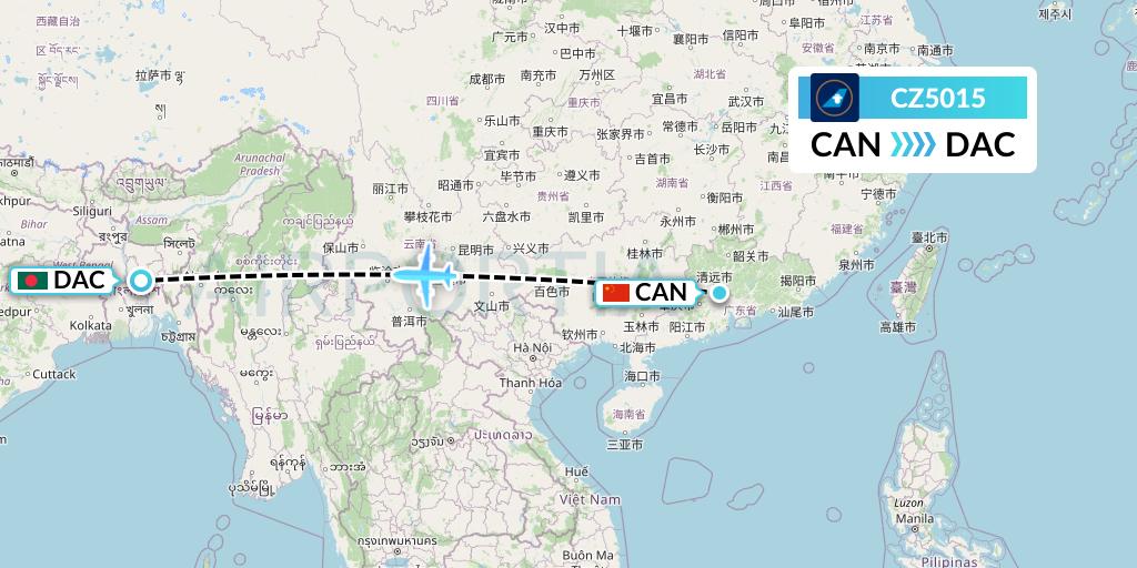 CZ5015 China Southern Airlines Flight Map: Guangzhou to Dhaka