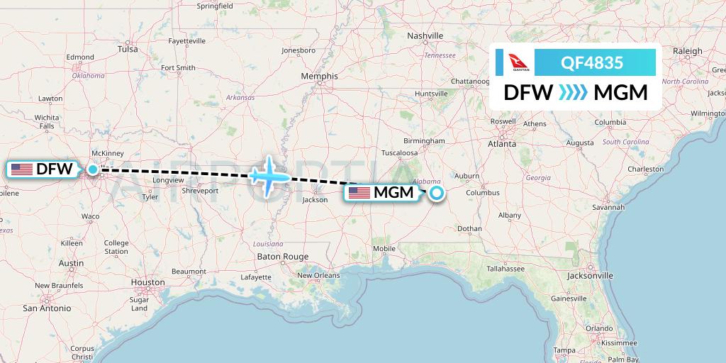 QF4835 Qantas Flight Map: Dallas to Montgomery