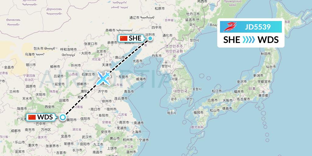 JD5539 Capital Airlines Flight Map: Shenyang to Shiyan