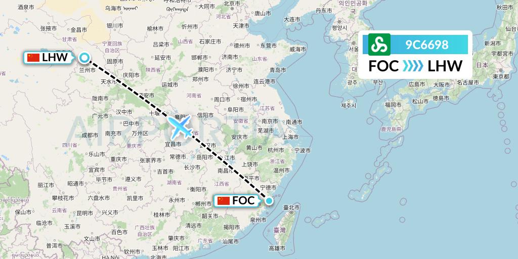9C6698 Spring Airlines Flight Map: Fuzhou to Lanzhou