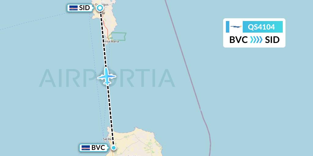 QS4104 Smartwings Flight Map: Boa Vista to Espargos
