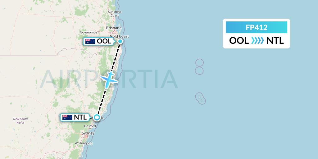 FP412 FlyPelican Flight Map: Gold Coast to Newcastle