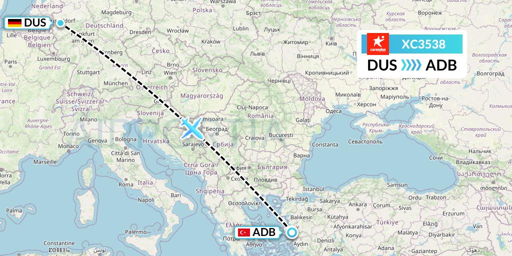 XC3538 Corendon Airlines Flight Map: Dusseldorf to Izmir