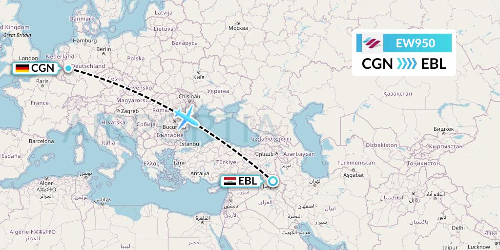 EW950 Eurowings Flight Map: Cologne to Arbil