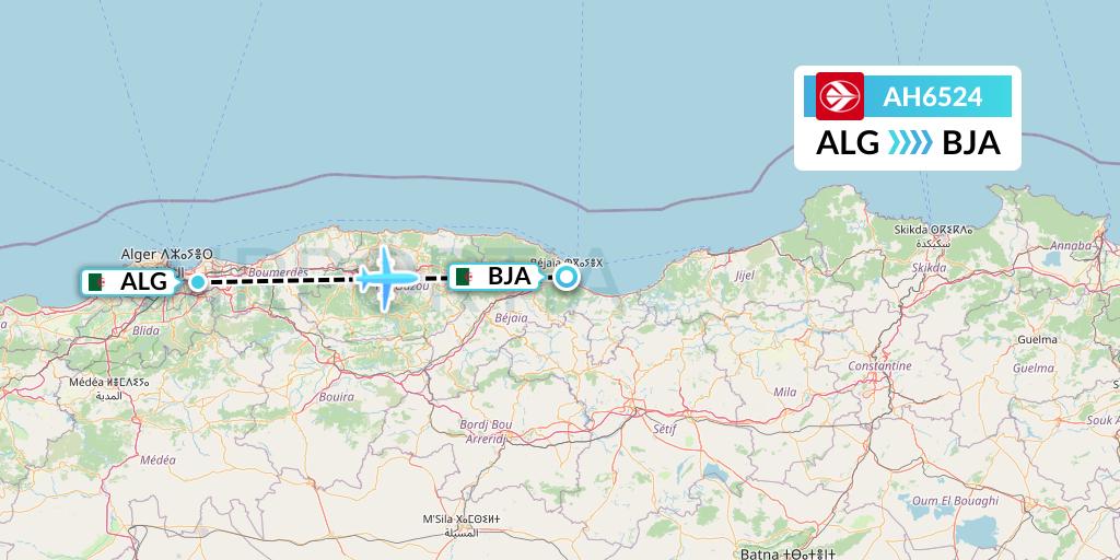 AH6524 Air Algerie Flight Map: Algiers to Bejaia