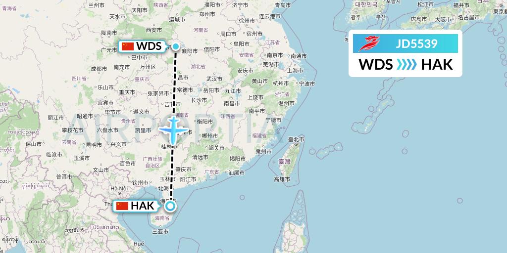 JD5539 Capital Airlines Flight Map: Shiyan to Haikou