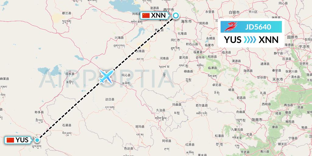 JD5640 Capital Airlines Flight Map: Yushu to Xining