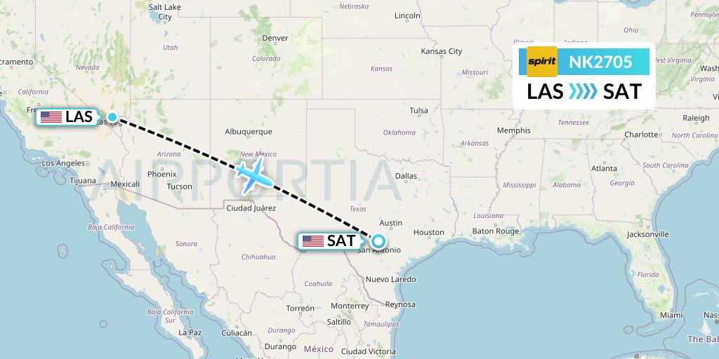 NK2705 Spirit Airlines Flight Map: Las Vegas to San Antonio