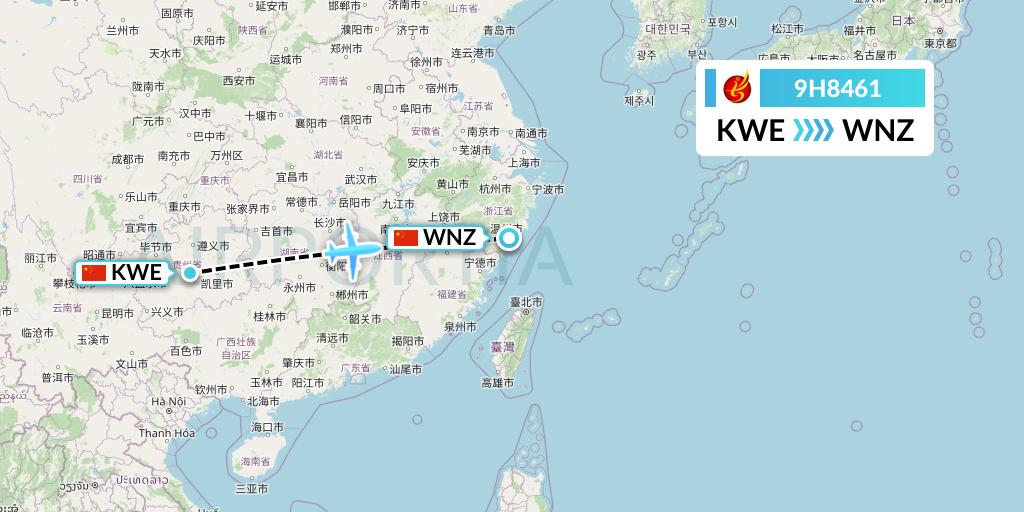 9H8461 Air Changan Flight Map: Guiyang to Wenzhou