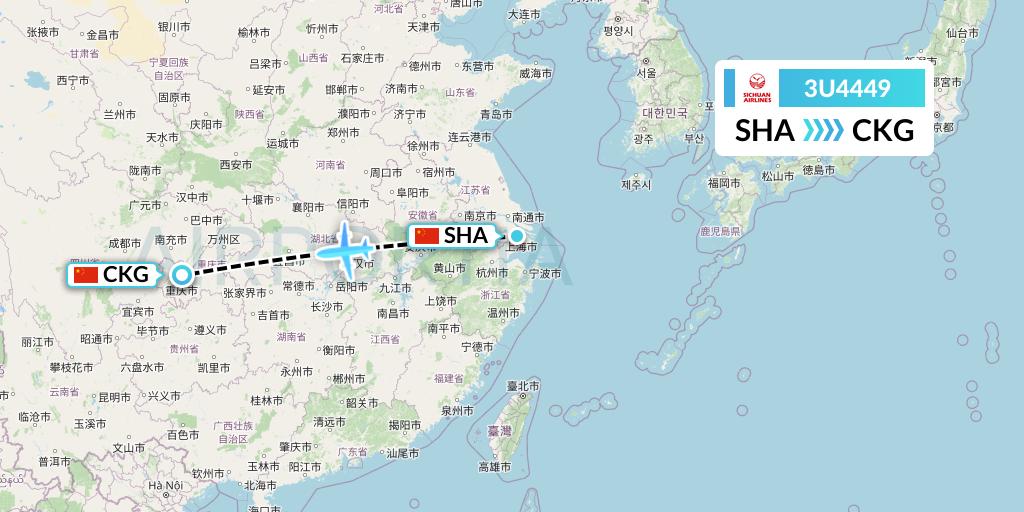 3U4449 Sichuan Airlines Flight Map: Shanghai to Chongqing
