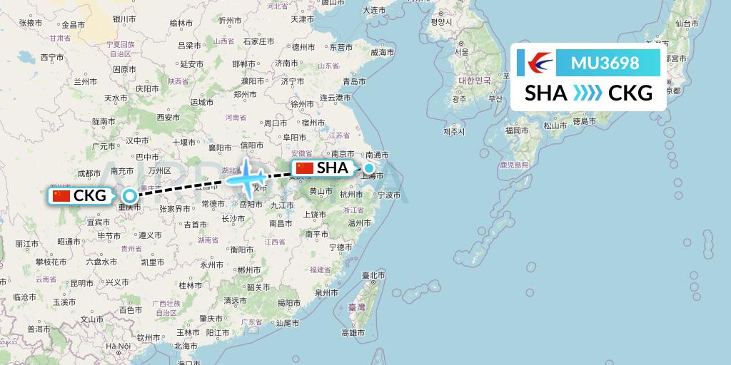 MU3698 China Eastern Airlines Flight Map: Shanghai to Chongqing