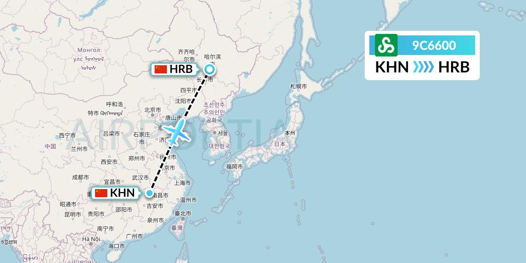 9C6600 Spring Airlines Flight Map: Nanchang to Harbin