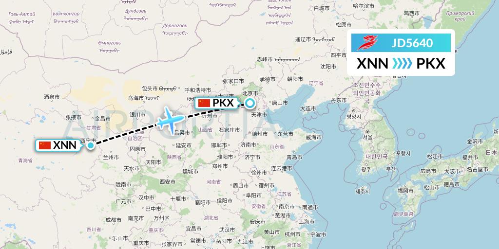 JD5640 Capital Airlines Flight Map: Xining to Beijing
