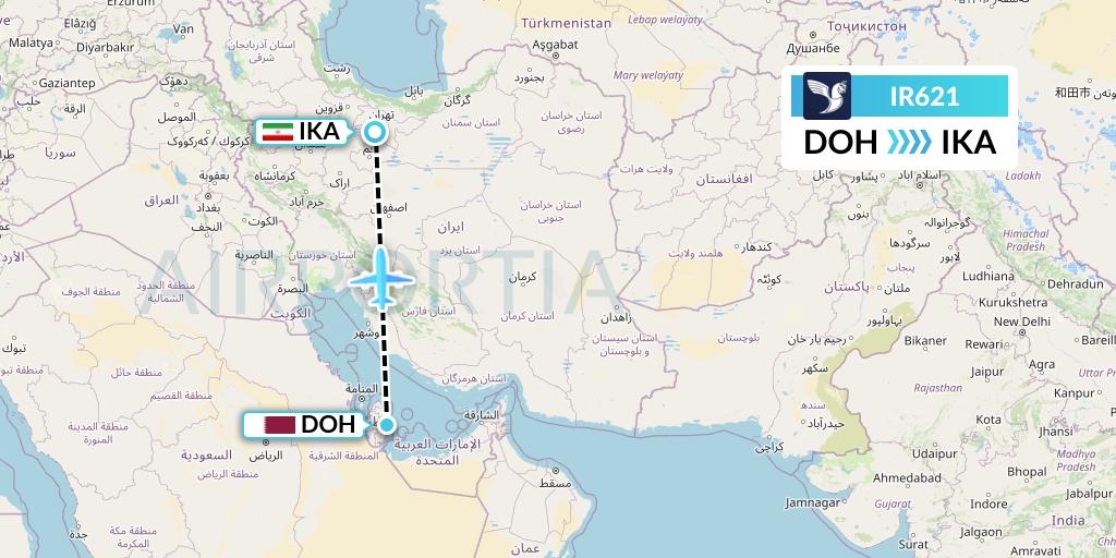 IR621 Iran Air Flight Map: Doha to Tehran