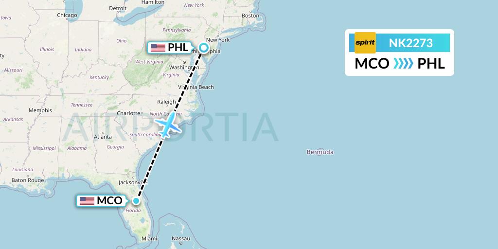 NK2273 Spirit Airlines Flight Map: Orlando to Philadelphia