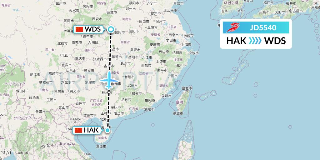 JD5540 Capital Airlines Flight Map: Haikou to Shiyan
