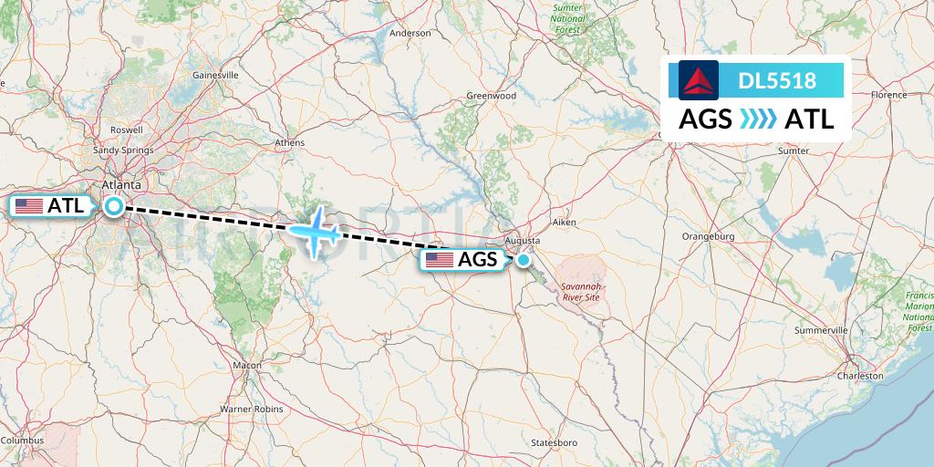 DL5518 Delta Air Lines Flight Map: Augusta to Atlanta
