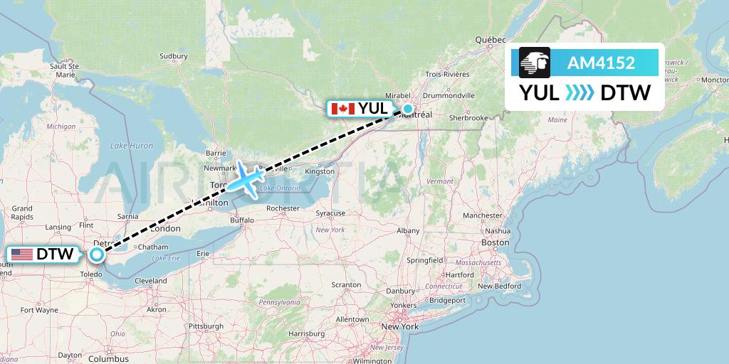 AM4152 Aeromexico Flight Map: Montreal to Detroit