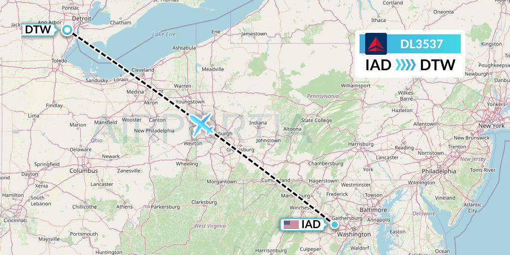 DL3537 Delta Air Lines Flight Map: Washington to Detroit