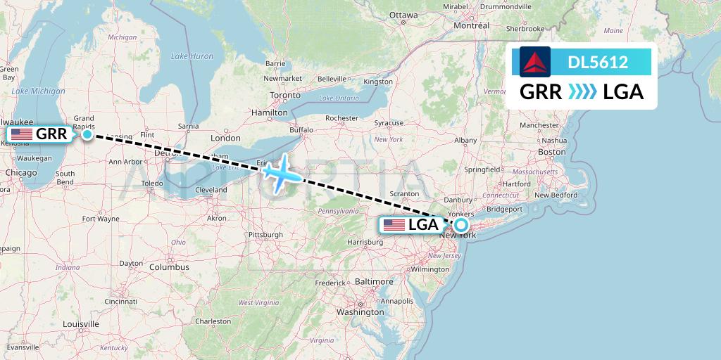 DL5612 Delta Air Lines Flight Map: Grand Rapids to New York