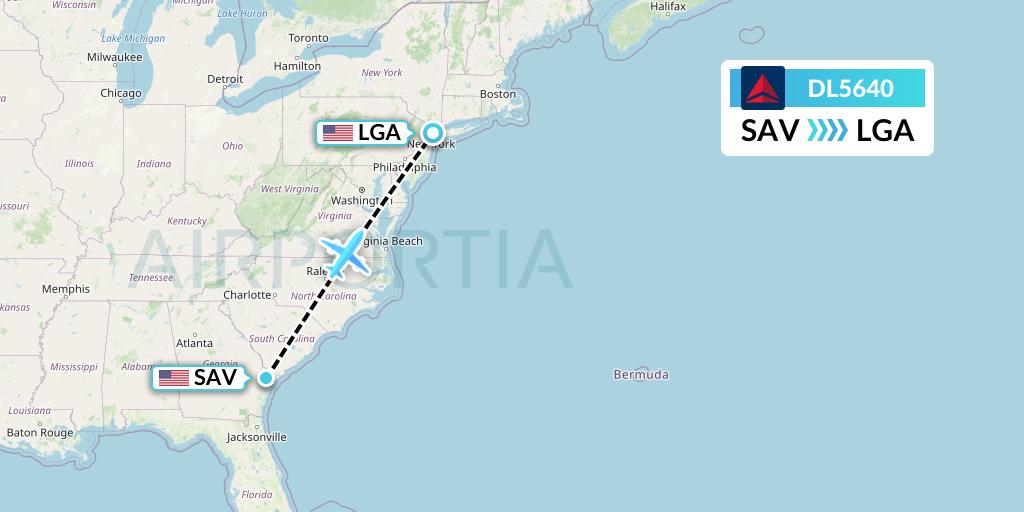 DL5640 Delta Air Lines Flight Map: Savannah to New York