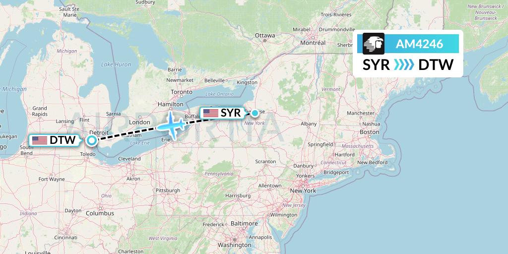 AM4246 Aeromexico Flight Map: Syracuse to Detroit