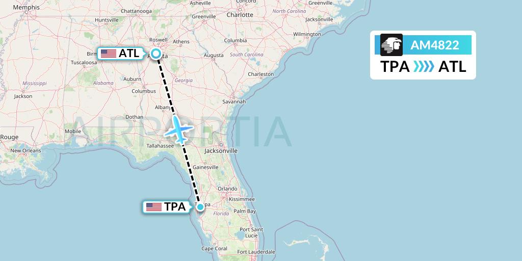 AM4822 Aeromexico Flight Map: Tampa to Atlanta