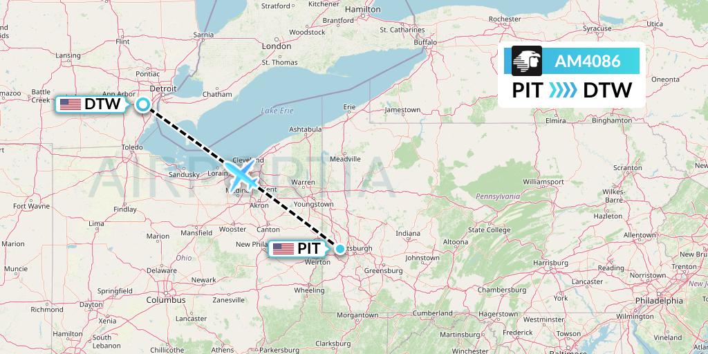 AM4086 Aeromexico Flight Map: Pittsburgh to Detroit