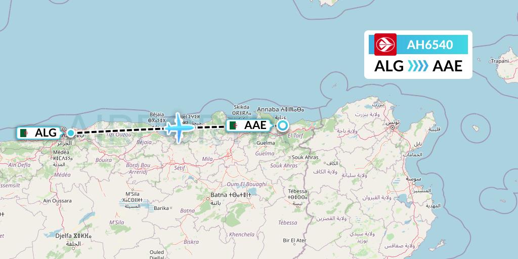 AH6540 Air Algerie Flight Map: Algiers to Annaba