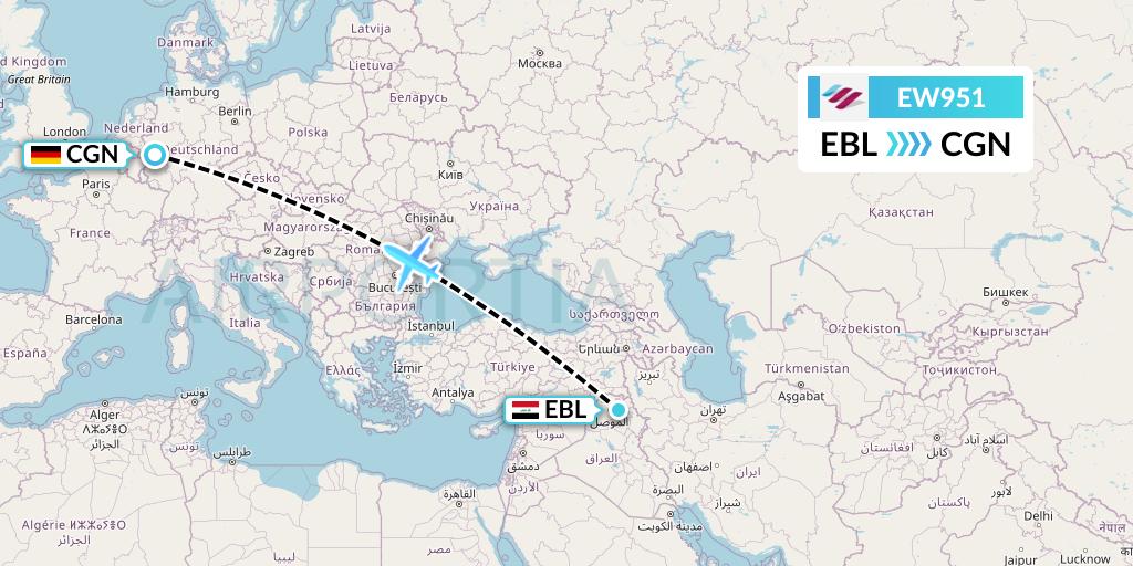 EW951 Eurowings Flight Map: Arbil to Cologne