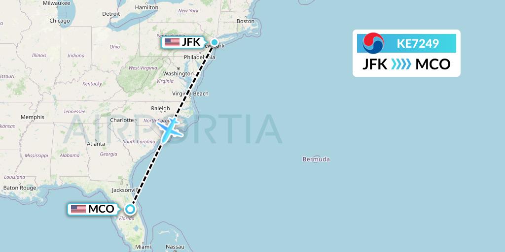 KE7249 Korean Air Flight Map: New York to Orlando