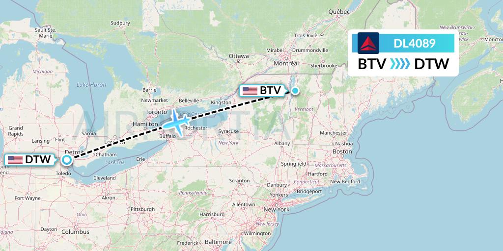 DL4089 Delta Air Lines Flight Map: Burlington to Detroit