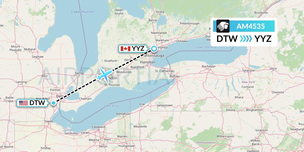 AM4535 Aeromexico Flight Map: Detroit to Toronto