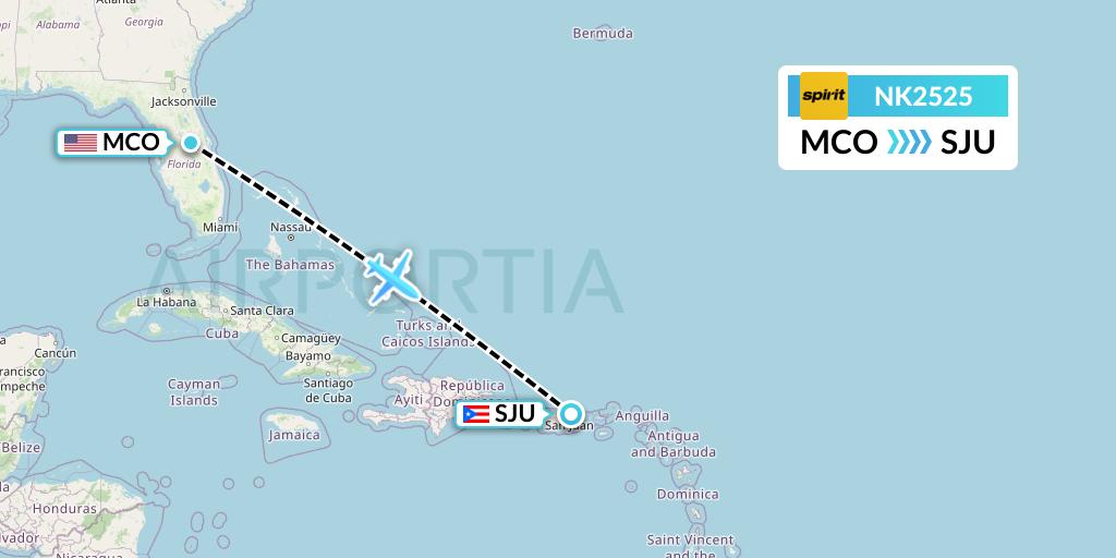 NK2525 Spirit Airlines Flight Map: Orlando to San Juan