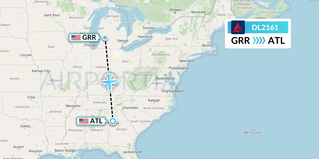 DL2161 Delta Air Lines Flight Map: Grand Rapids to Atlanta