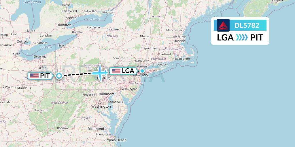 DL5782 Delta Air Lines Flight Map: New York to Pittsburgh