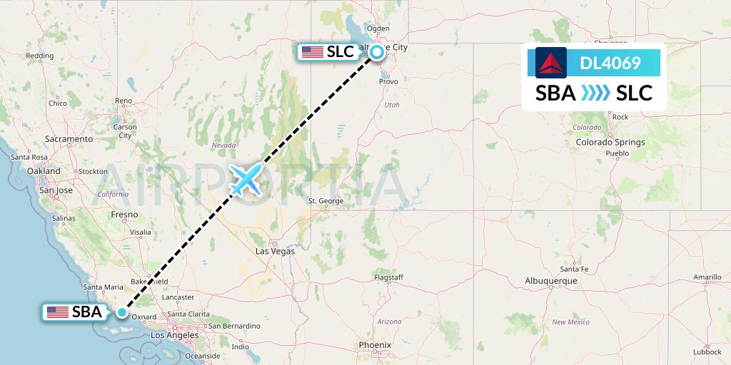 DL4069 Delta Air Lines Flight Map: Santa Barbara to Salt Lake City