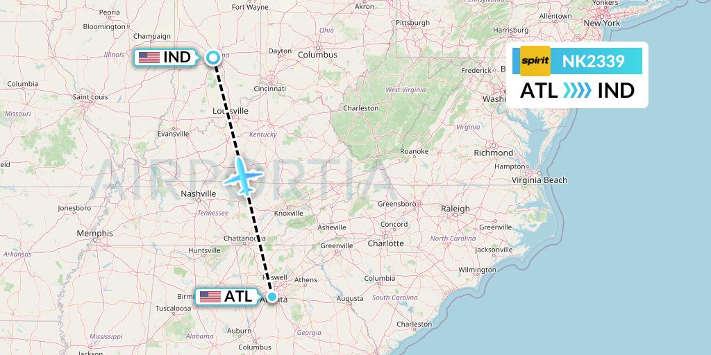 NK2339 Spirit Airlines Flight Map: Atlanta to Indianapolis