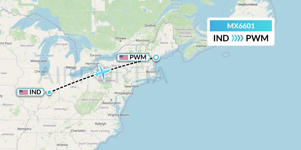 MX6601 Breeze Airways Flight Map: Indianapolis to Portland