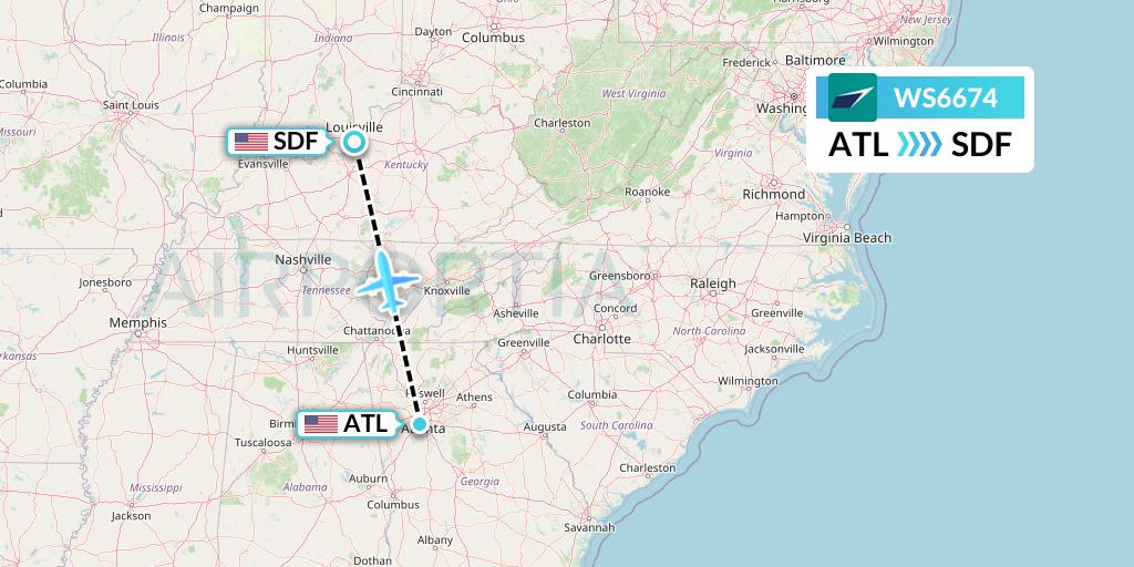 WS6674 WestJet Flight Map: Atlanta to Louisville