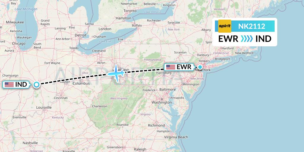 NK2112 Spirit Airlines Flight Map: New York to Indianapolis