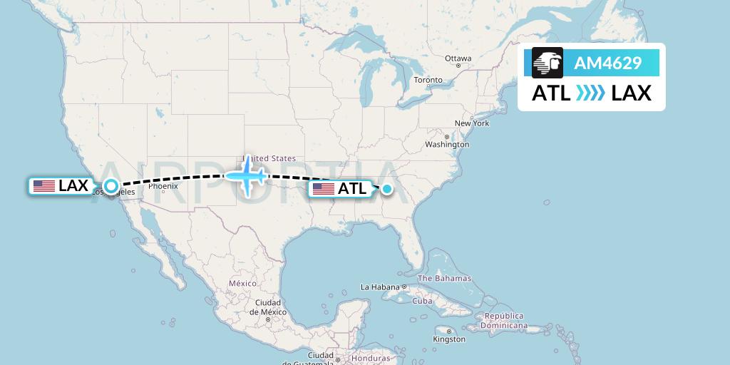 AM4629 Aeromexico Flight Map: Atlanta to Los Angeles